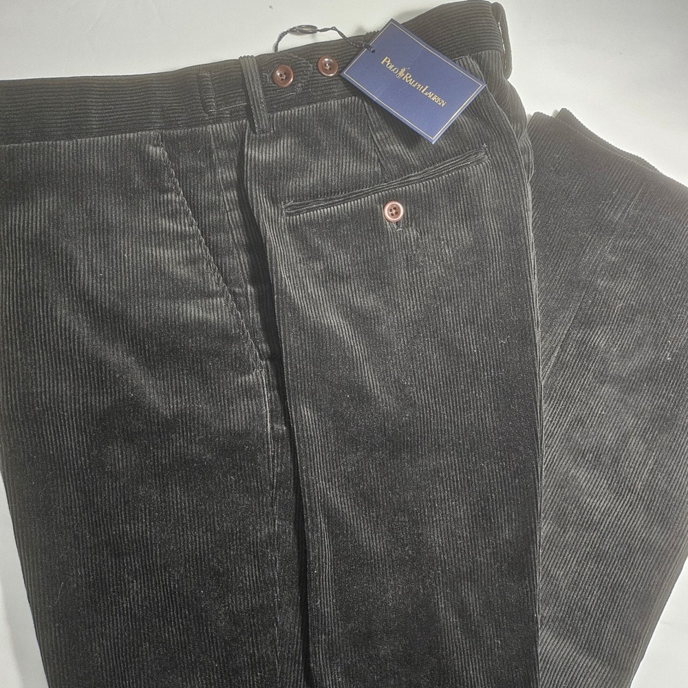 Polo Ralph Lauren Mens Black Corduroy Pants 34x30 100% Cotton NWT